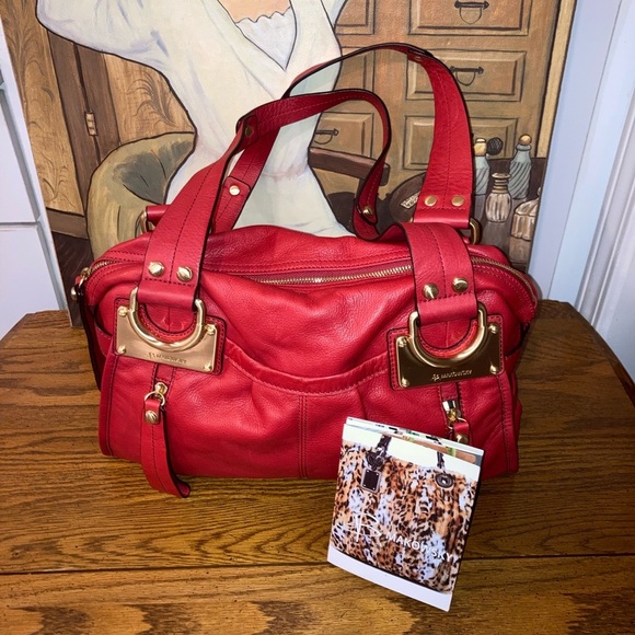 b. makowsky Handbags - B. Makowsky Rosy Red Glove Leather Satchel & Dust Bag - EUC